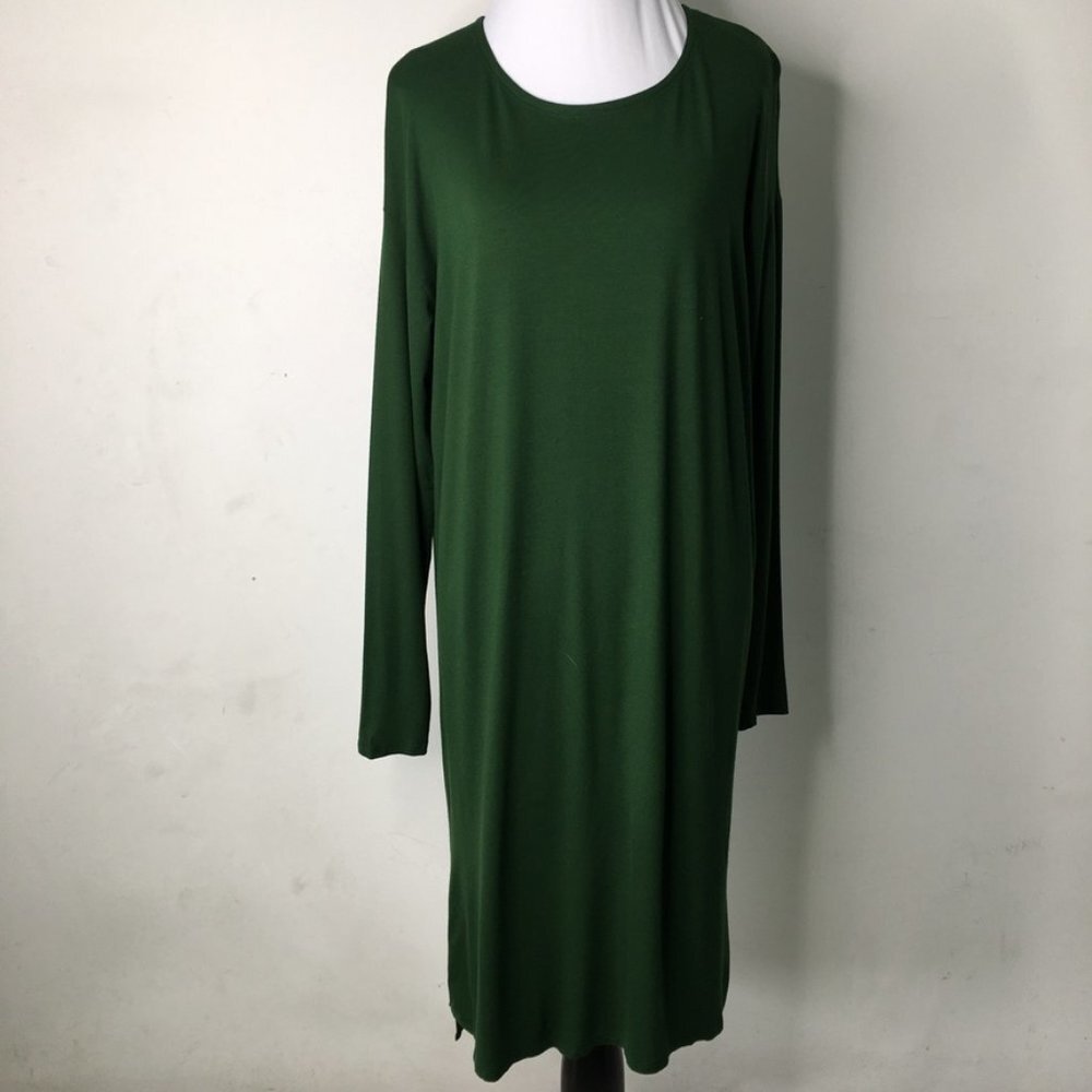 Eileen Fisher Women’s Green Long Sleeve Round Neck Shift T Shirt Dress Size XS